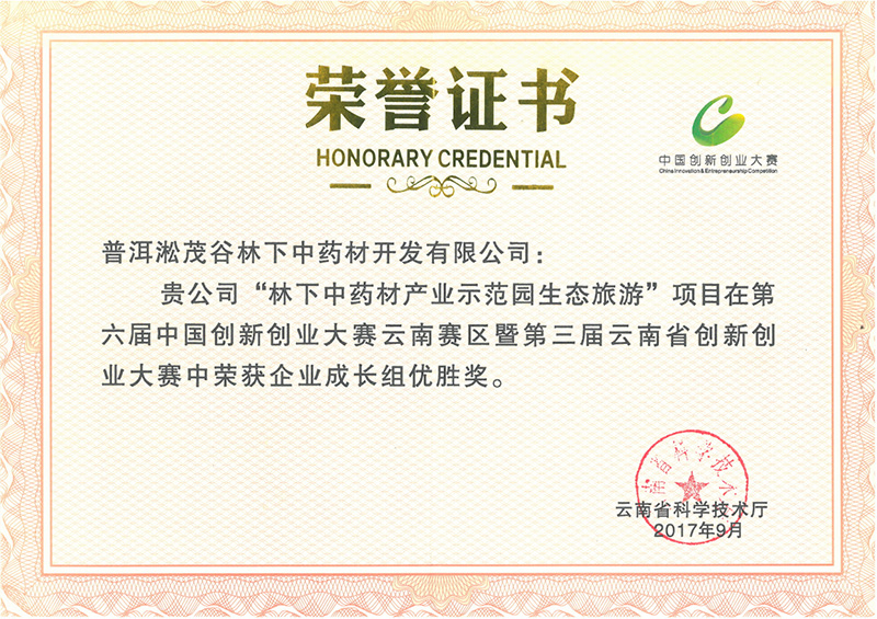 第三届云南省创新创业大赛企业成长组优胜奖